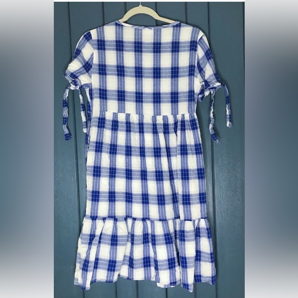 Blue White Checkered Plaid Dress Size Small Retro Fairy Cottage Core Peasant - Picture 4 of 4